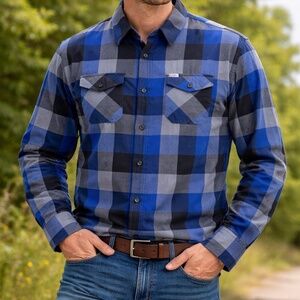 Dixxon Flannel Co Portside Shirt Mens Size XL Blue Gray Plaid Button Down